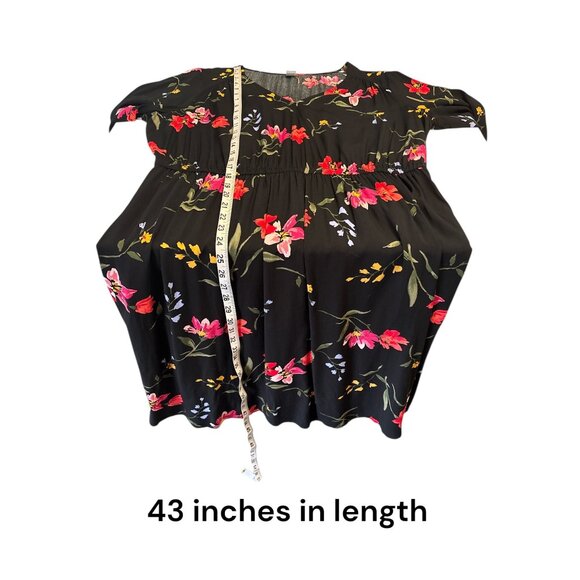Old Navy Womens Floral Black Midi Dress V-Neck Elastic Waist 1X Plus - Picture 9 of 9